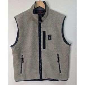Vintage Abercrombie & Fitch Vest Mens XL Tan Navy Performance Fleece Zip Jacket